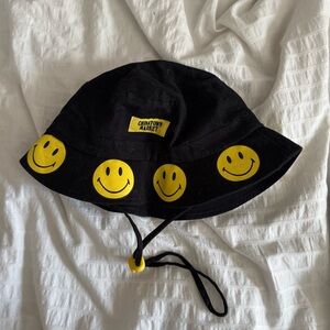 Chinatown Market Black Bucket Hat with Yellow Smiley Faces